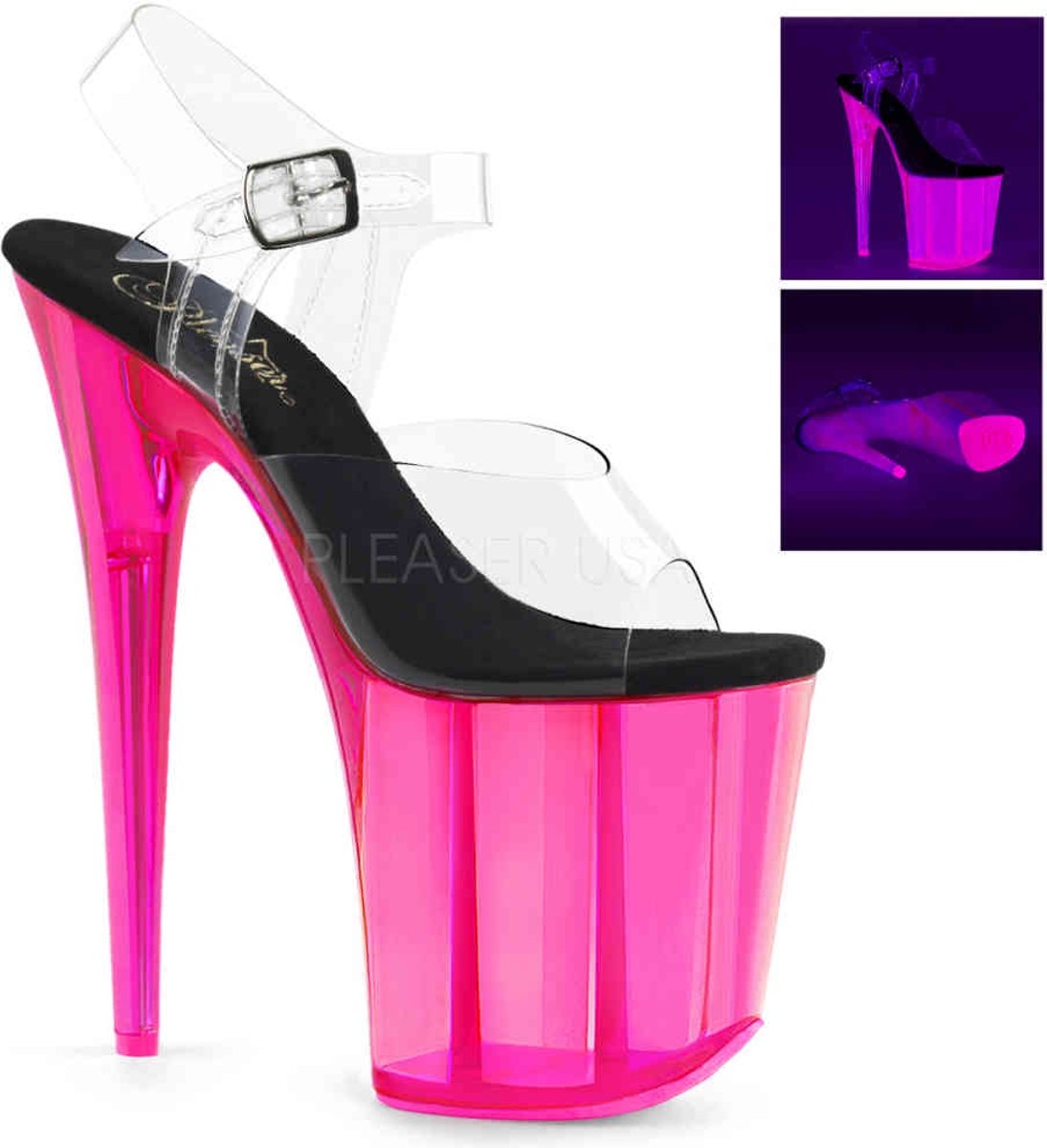 EU 35 = US 5 | FLAMINGO-808UVT | 8 Heel, 4 UV Reactive Tinted PF Ankle Strap Sandal